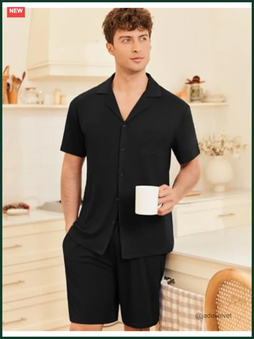 Men's Pajama Set Short Sleeve Button Down Sleepwear Lounge 2 Piece with Pockets